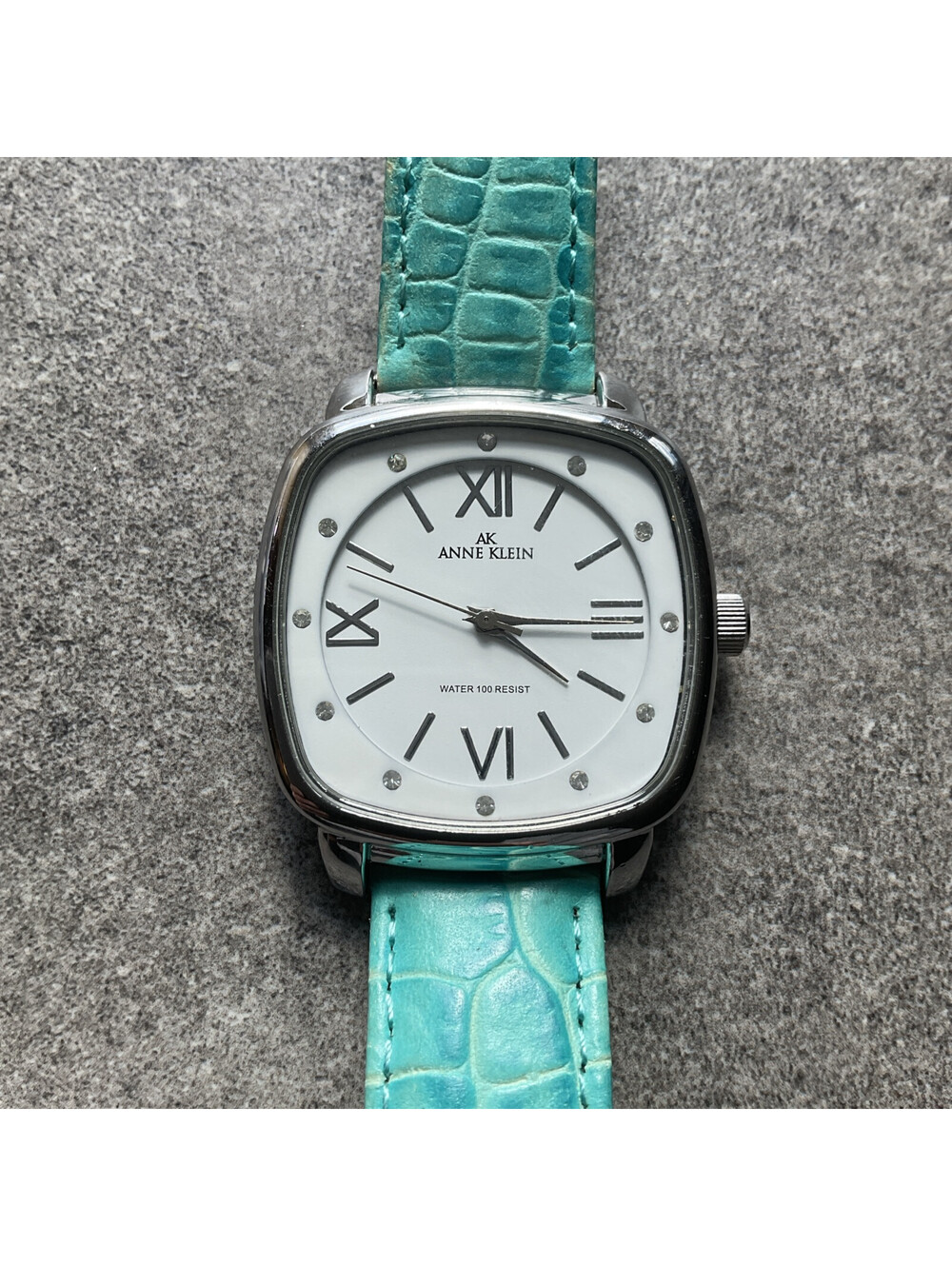 Anne Klein 10/9625 35mm Silver Tone Case Watch With Blue Leather Band Bin S